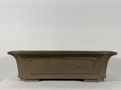 Preowned Japanese Tokoname Unglazed Rectangular Bonsai Pot Yuuji Nakano - 14.25” By 11.5”