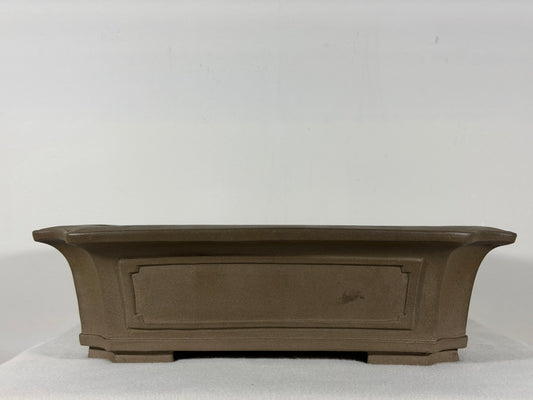 Preowned Japanese Tokoname Unglazed Rectangular Bonsai Pot Yuuji Nakano - 14.25” By 11.5”
