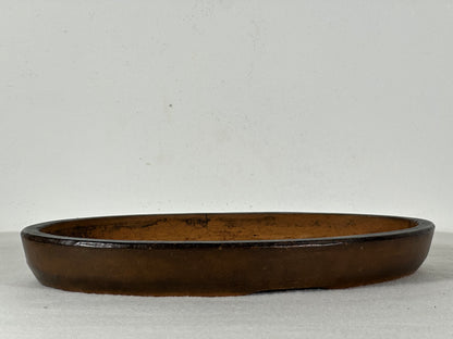 Preowned Japanese Tokoname Unglazed Oval Shallow Bonsai Pot - 10.25” By 6.5”