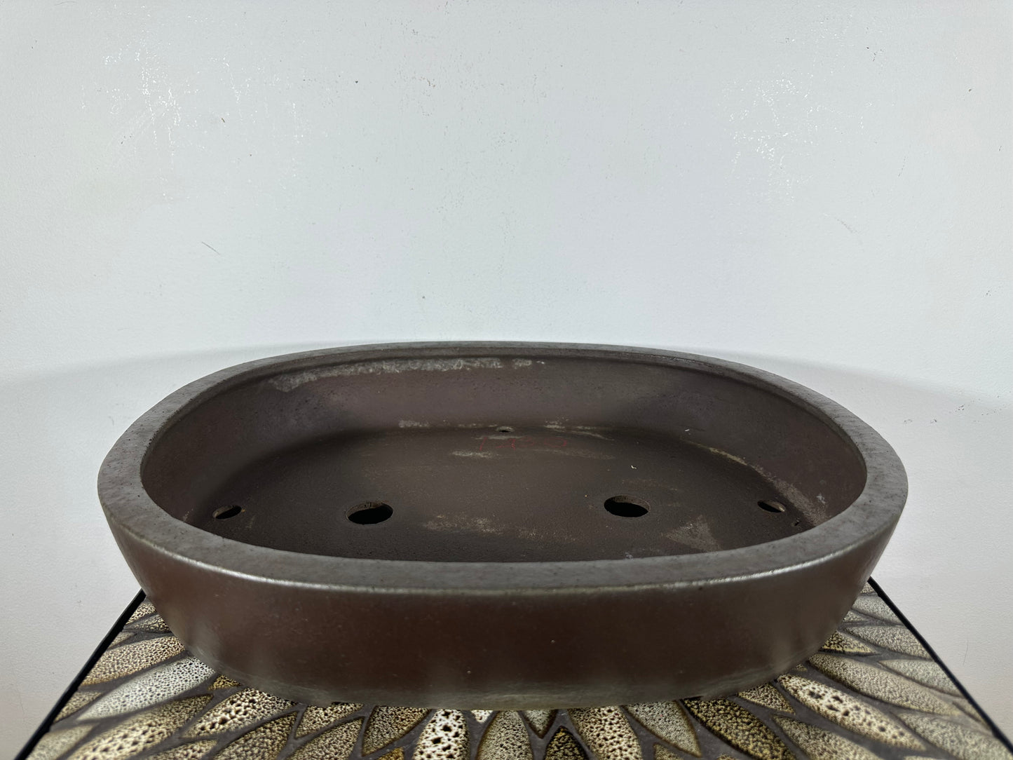 Preowned Japanese Tokoname Unglazed Oval Bonsai Pot Yamaaki - 16.75” By 13.25”