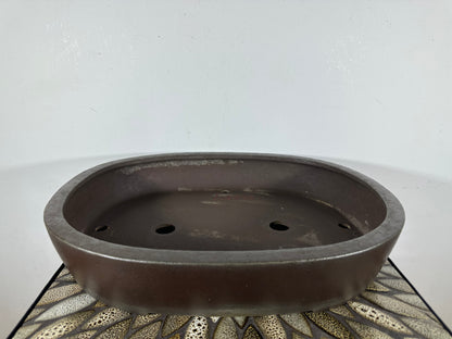 Preowned Japanese Tokoname Unglazed Oval Bonsai Pot Yamaaki - 16.75” By 13.25”