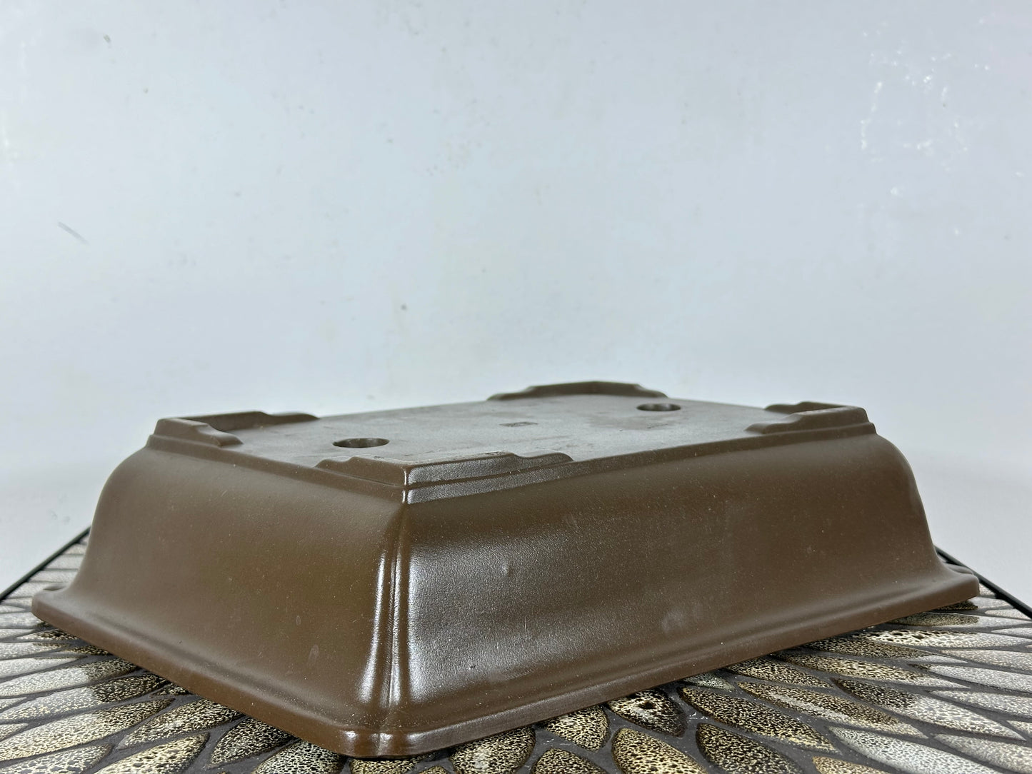 Preowned Japanese Tokoname Unglazed Rectangular Bonsai Pot with Stamps - 12.25” By 9.25”