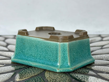Preowned Japanese Tokoname Glazed Rectangular Bonsai Pot - 3.5” By 2.75”