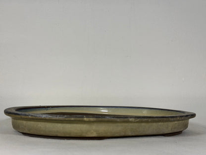 Preowned Japanese Tokoname Glazed Shallow Oval Bonsai Pot - 13.5” By 10”