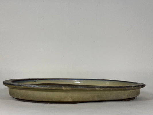 Preowned Japanese Tokoname Glazed Shallow Oval Bonsai Pot - 13.5” By 10”