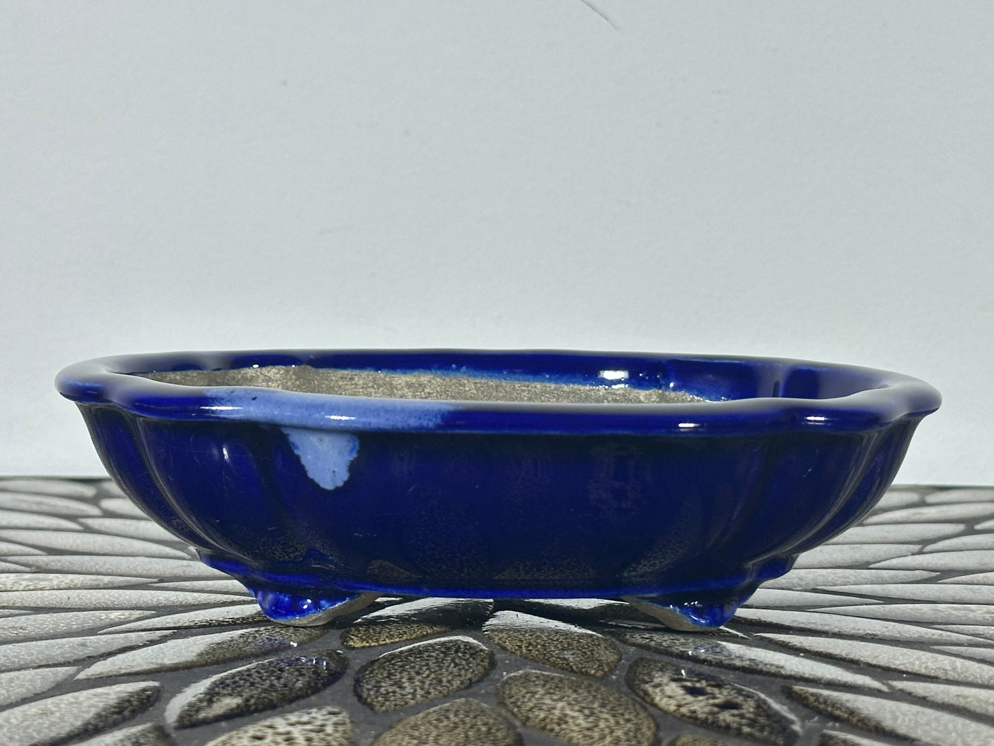 Preowned Japanese Tokoname Mokko Style Glazed Bonsai Pot Satomi - 7 1/8” By 6”