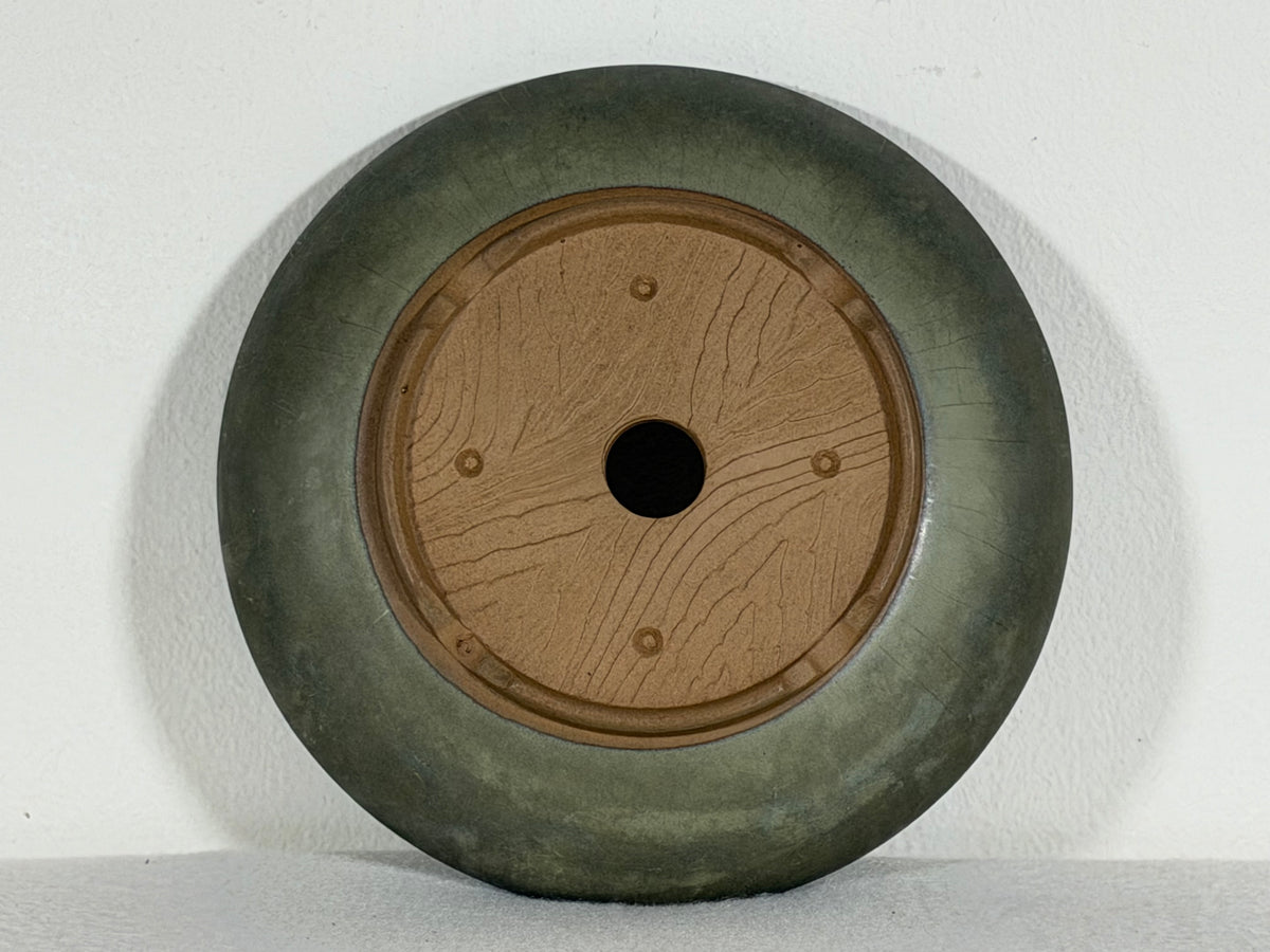 Preowned Japanese Tokoname Glazed Shallow Round Bonsai Pot - 6.5” By 1.25”