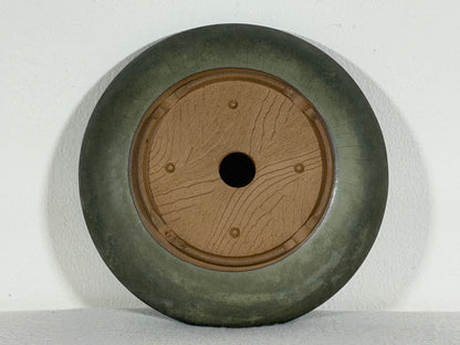 Preowned Japanese Tokoname Glazed Shallow Round Bonsai Pot - 6.5” By 1.25”
