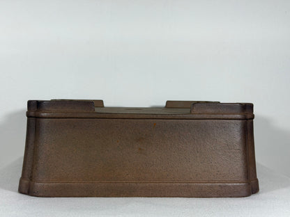 Preowned Japanese Tokoname Unglazed Square Bonsai Pot Sanpo - 11.25” By 4 1/8”