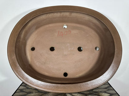 Preowned Japanese Tokoname Unglazed Oval Bonsai Pot Keizan - 19.5” By 15.5”