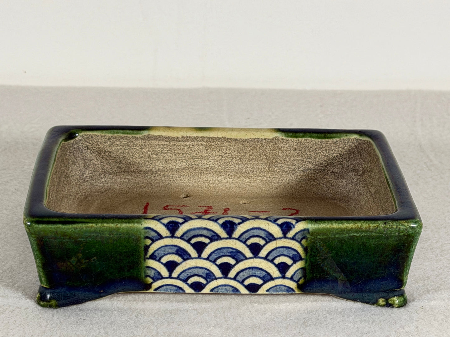 Preowned Japanese Tokoname Glazed Rectangular Bonsai Pot Satomi - 6.25” By 4.5”