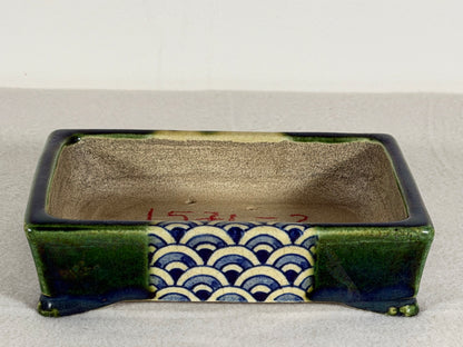 Preowned Japanese Tokoname Glazed Rectangular Bonsai Pot Satomi - 6.25” By 4.5”