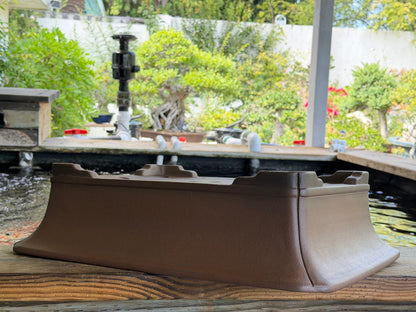Preowned Japanese Tokoname Unglazed Rectangular Bonsai Pot Gyouzan Nakano - 22.25” By 16.75”