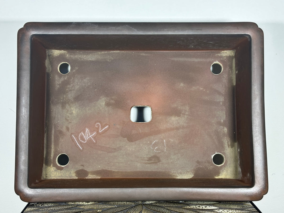 Preowned Japanese Tokoname Unglazed Rectangular Bonsai Pot Senkouen - 18” By 13.25”