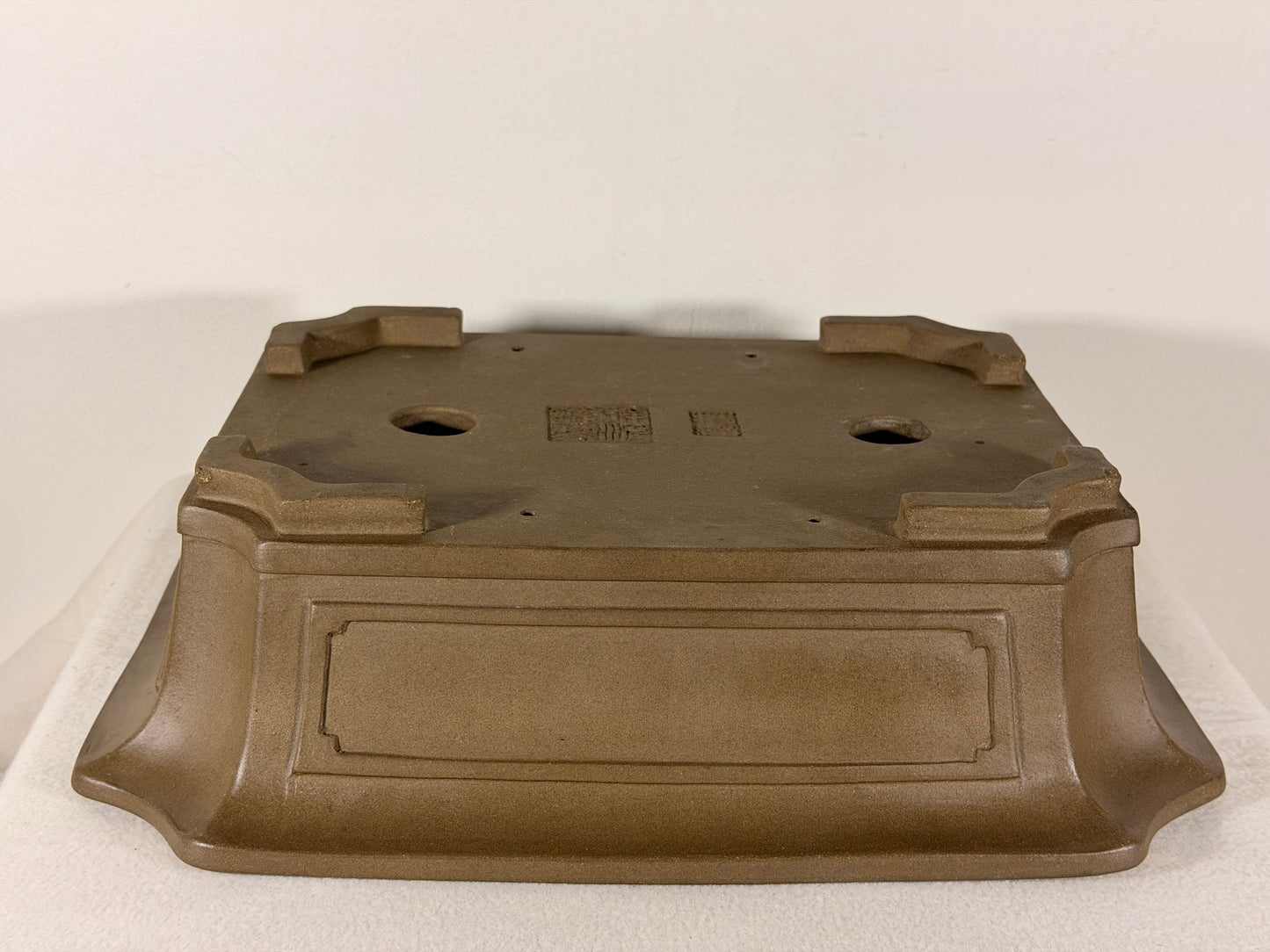Preowned Japanese Tokoname Unglazed Rectangular Bonsai Pot Yuuji Nakano - 14.25” By 11.5”
