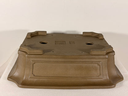 Preowned Japanese Tokoname Unglazed Rectangular Bonsai Pot Yuuji Nakano - 14.25” By 11.5”