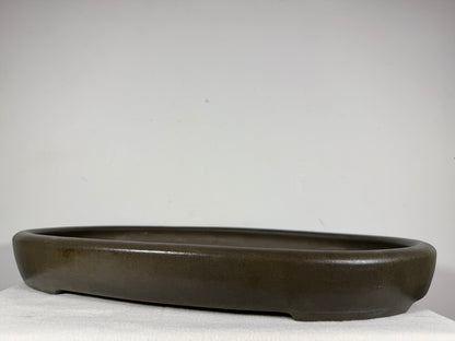 Preowned Japanese Tokoname Unglazed Shallow Oval Bonsai Pot Seizan - 20.75” By 14.75”