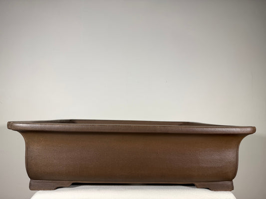 Preowned Japanese Tokoname Unglazed Rectangular Exhibit Quality Bonsai Pot Gyouzan Nakano - 21.75” By 17.5”
