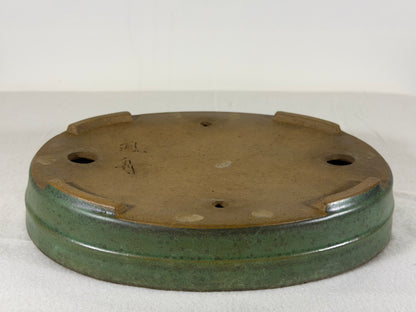 Preowned Japanese Tokoname Glazed Oval Bonsai Pot Yamafusa - 8.5” By 6.75”