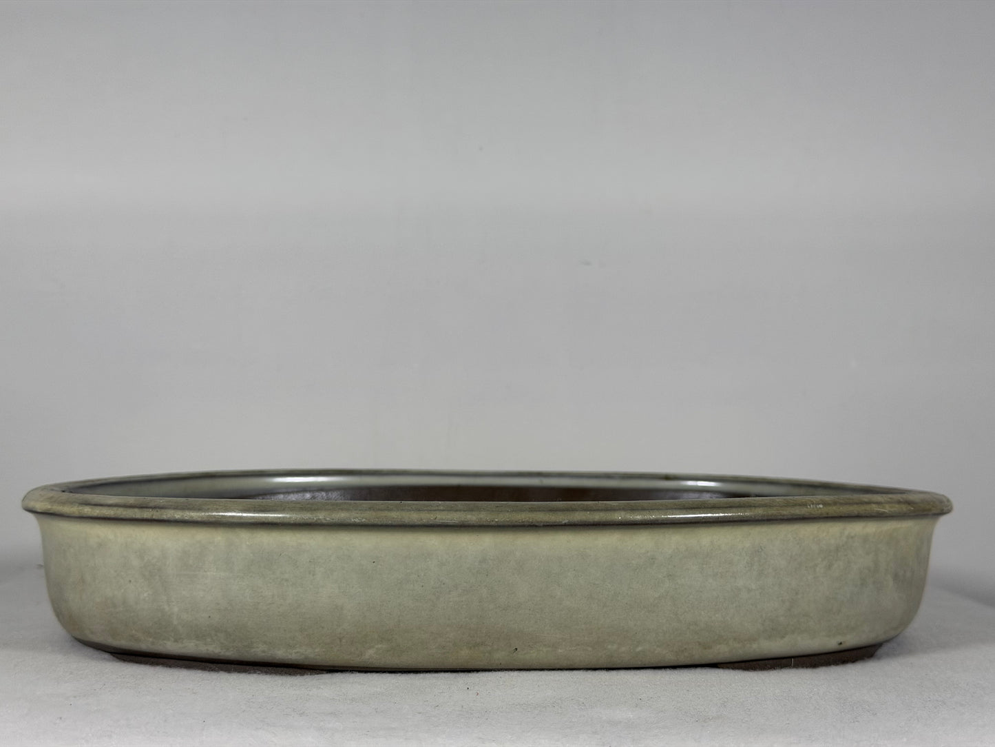 Preowned Japanese Tokoname Glazed Oval Bonsai Pot has Patina - 12.25” By 9.25”