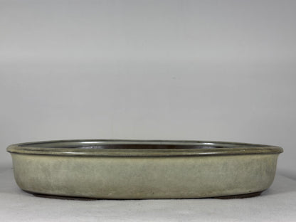 Preowned Japanese Tokoname Glazed Oval Bonsai Pot has Patina - 12.25” By 9.25”