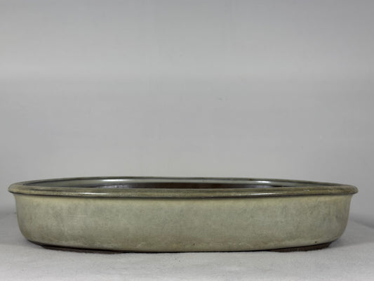 Preowned Japanese Tokoname Glazed Oval Bonsai Pot has Patina - 12.25” By 9.25”