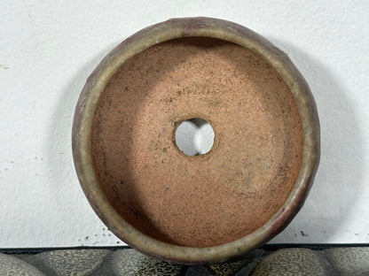 Preowned Japanese Tokoname Glazed Round Bonsai Pot with Stamps - 3” By 1 3/8”