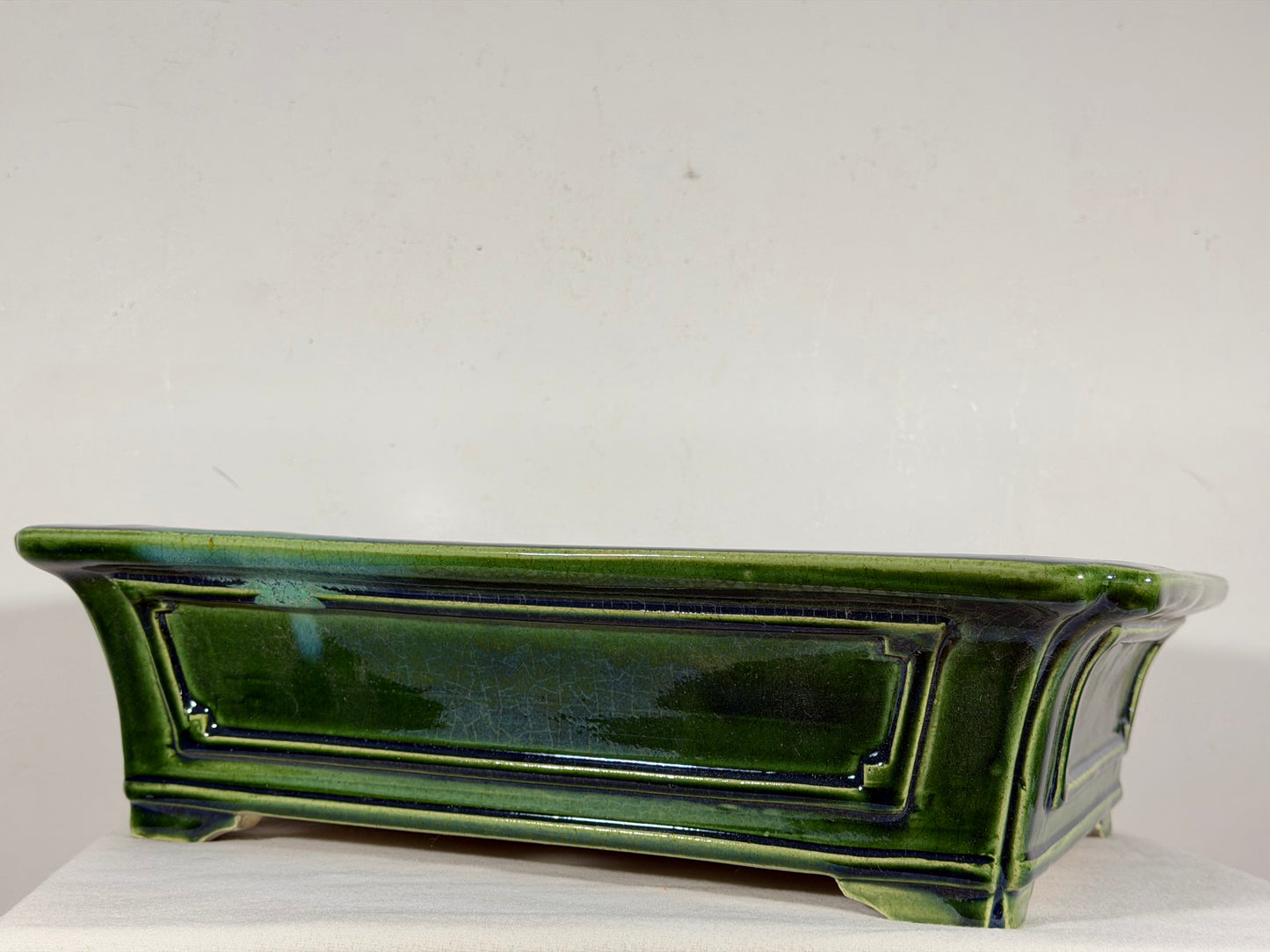 New Japanese Tokoname Glazed Rectangular Bonsai Pot Mazan Terahata - 15.5” By 13.5”