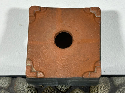 Preowned Japanese Tokoname Glazed Square Bonsai Pot with Stamp - 3.35” By 1 5/8”