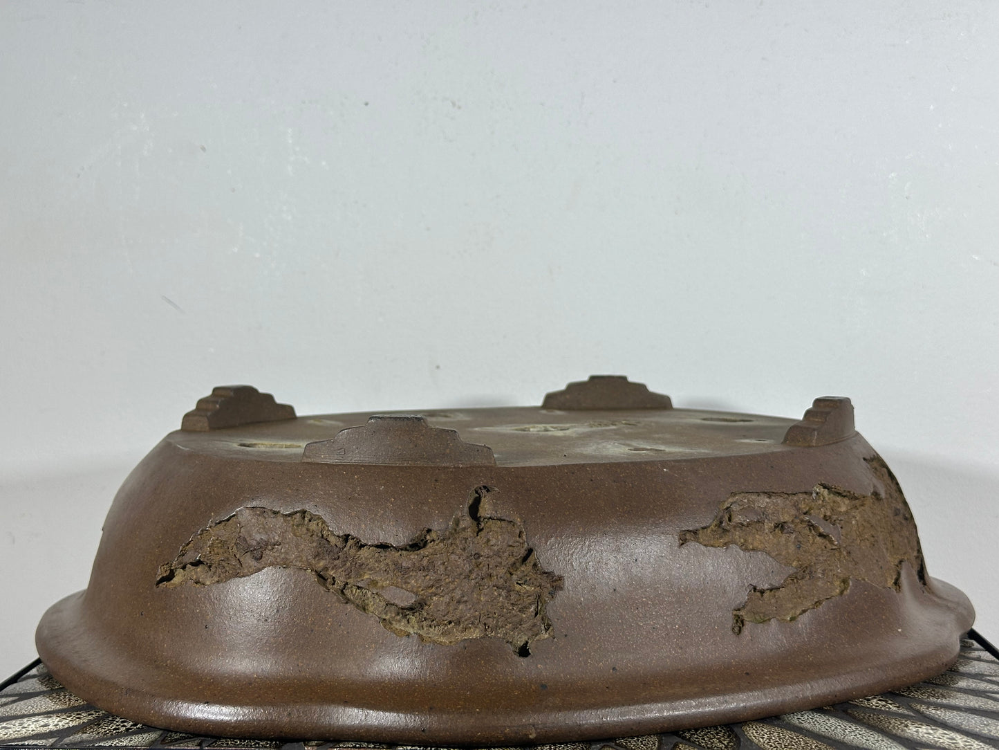 Preowned Japanese Tokoname Unglazed Mokko Style Bonsai Pot Yamaaki - 16.75” By 13 7/8”