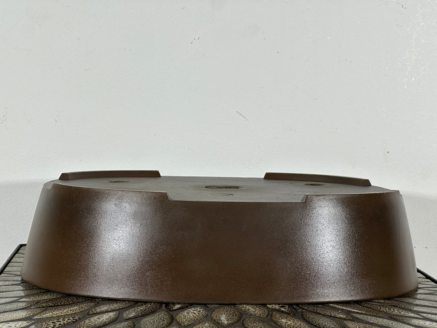Preowned Japanese Tokoname Unglazed Oval Bonsai Pot Sankyu - 14 3/8” By 11”