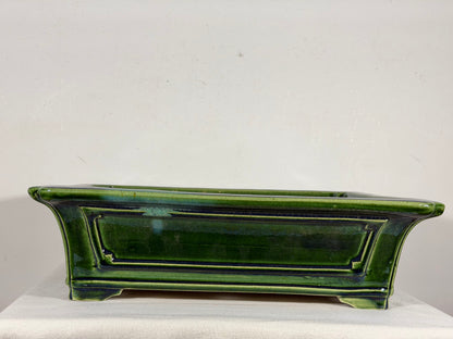 New Japanese Tokoname Glazed Rectangular Bonsai Pot Mazan Terahata - 15.5” By 13.5”