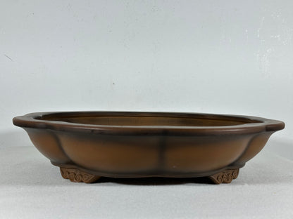 Preowned Japanese Tokoname Unglazed Rinka Style Bonsai Pot Bigei - 12” By 11.5”