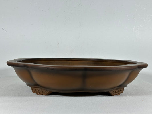 Preowned Japanese Tokoname Unglazed Rinka Style Bonsai Pot Bigei - 12” By 11.5”