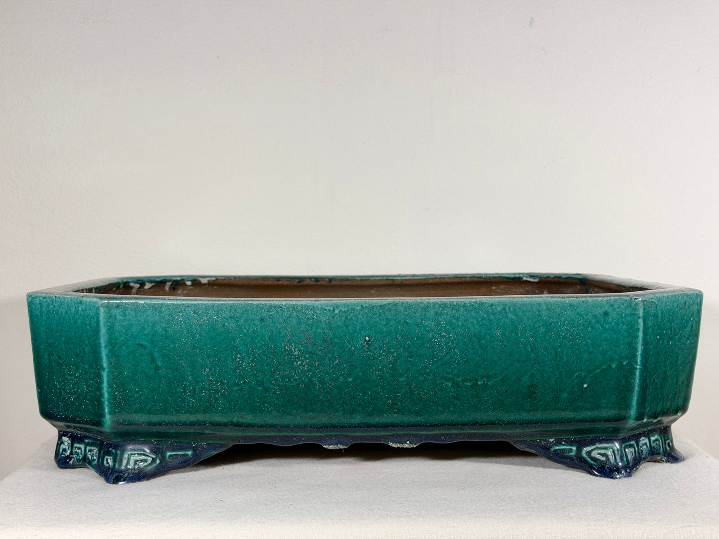 Preowned Japanese Tokoname Glazed Rectangular Bonsai Pot Syuhou Yoshimura - 16” By 11.75”