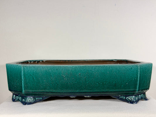 Preowned Japanese Tokoname Glazed Rectangular High Quality Bonsai Pot Syuhou Yoshimura - 16” By 11.75”