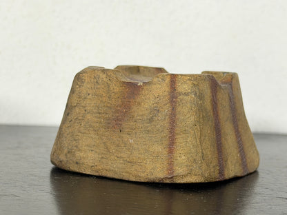 Preowned Japanese Tokoname Unglazed Square Bonsai Pot With Stamp - 2” By 1 1/8”