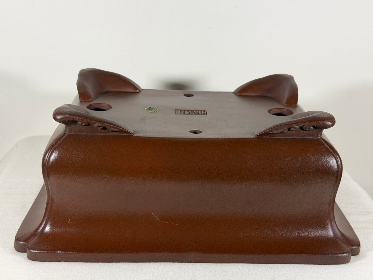 Preowned Japanese Tokoname Unglazed Rectangular Bonsai Pot Yamaaki - 12.5” By 9.75”