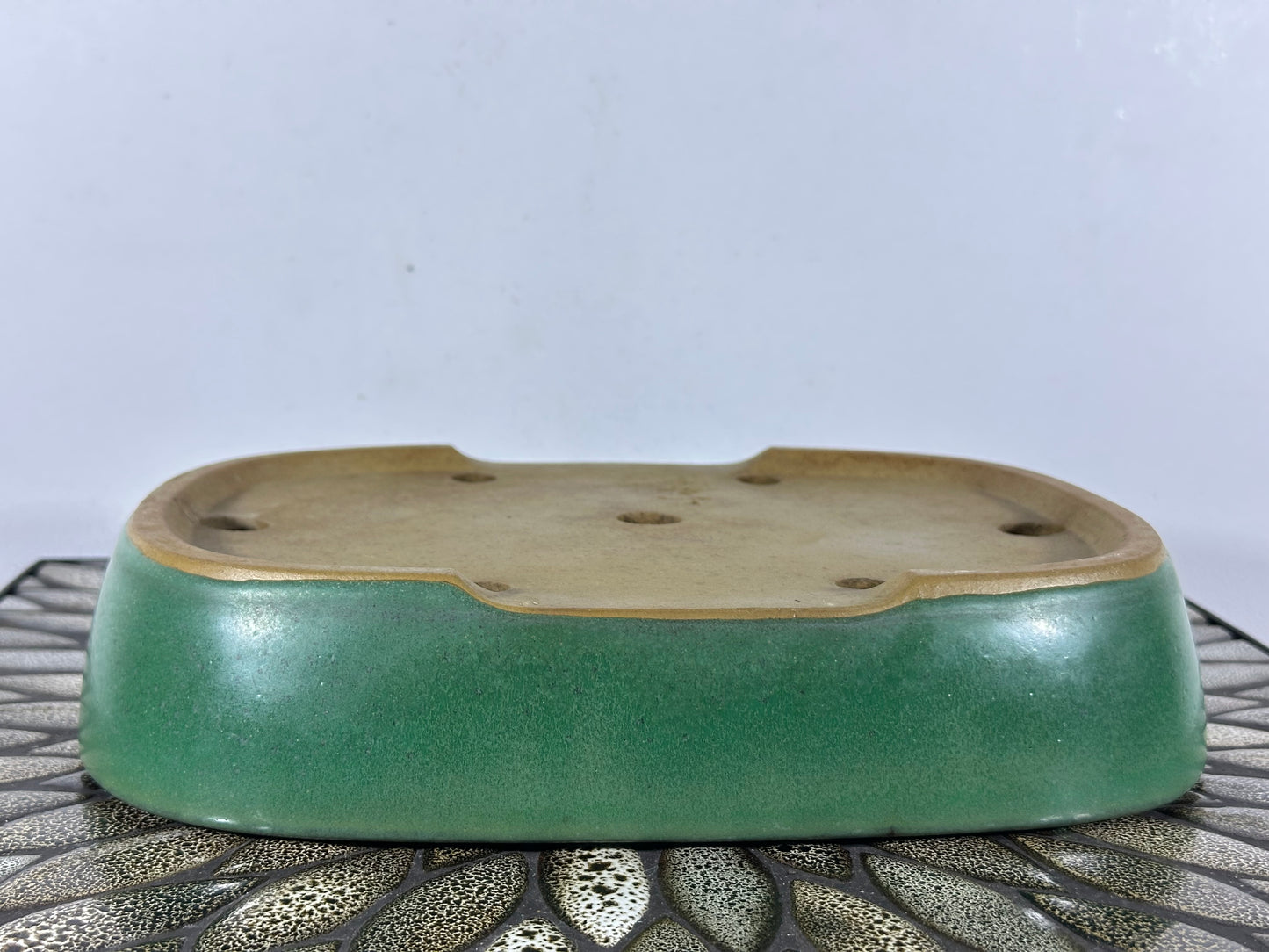 Preowned Japanese Tokoname Glazed Rectangular Bonsai Pot Yamafusa - 11.25” By 8.5”