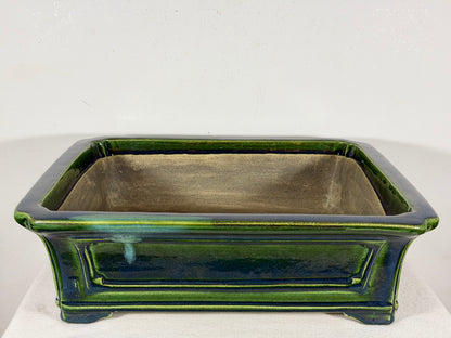 New Japanese Tokoname Glazed Rectangular Bonsai Pot Mazan Terahata - 14.75” By 12.75”