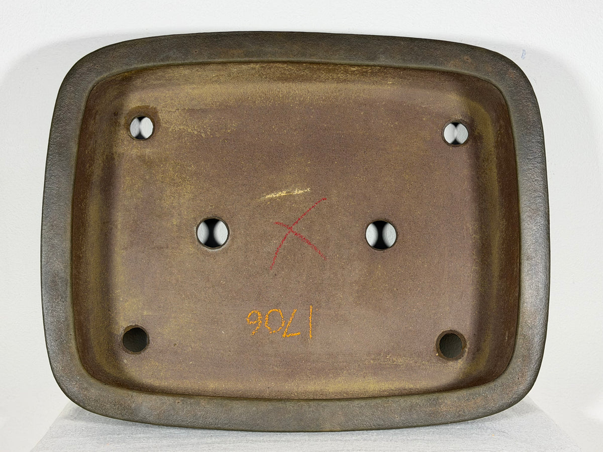 Preowned Japanese Tokoname Unglazed Rectangular Bonsai Pot Kisen - 16.25” x 13” x 4 3/8”