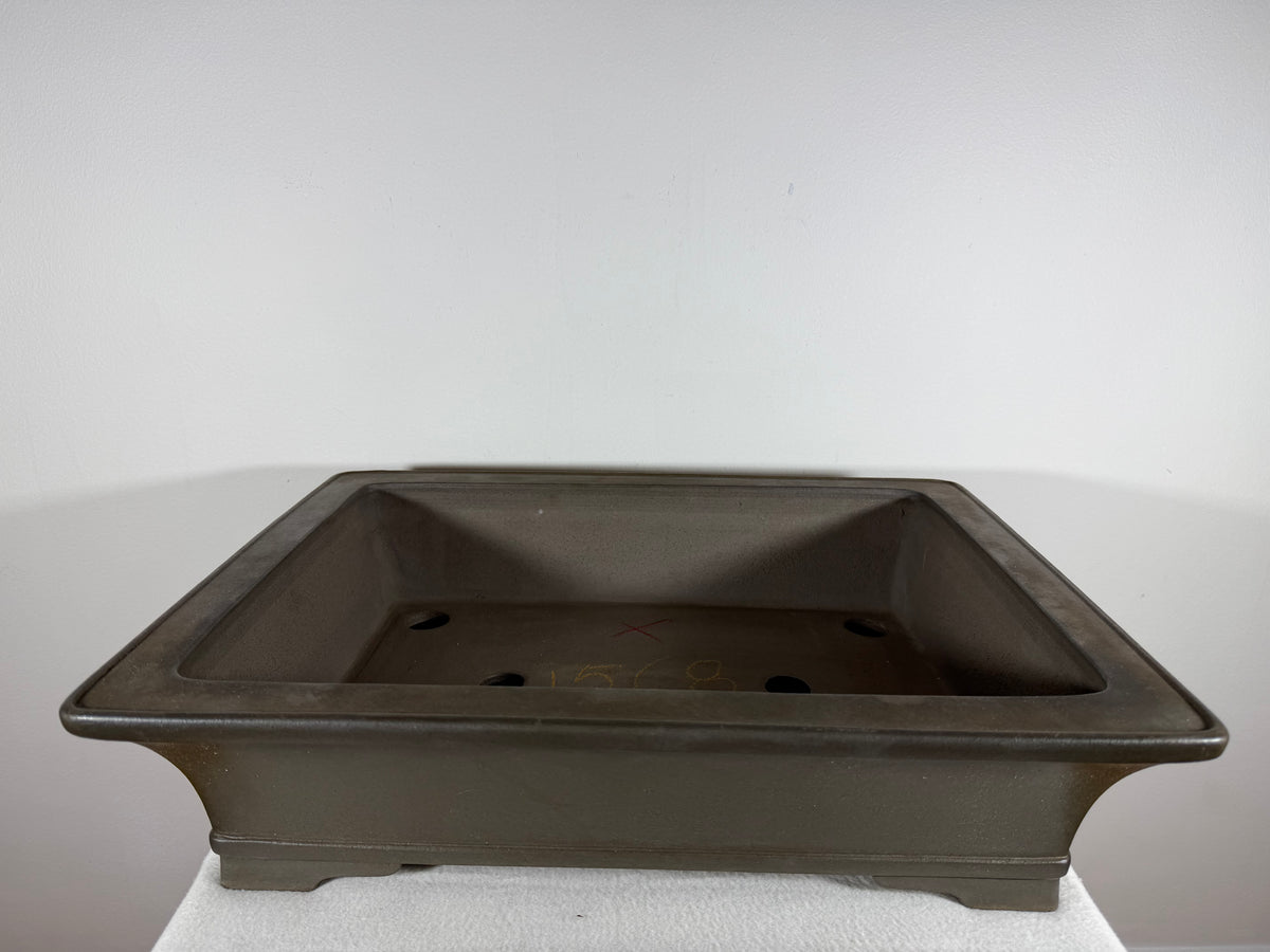 Preowned Japanese Tokoname Unglazed Rectangular Bonsai Pot Gyouzan Nakano - 18.5” x 14” x 4.5”