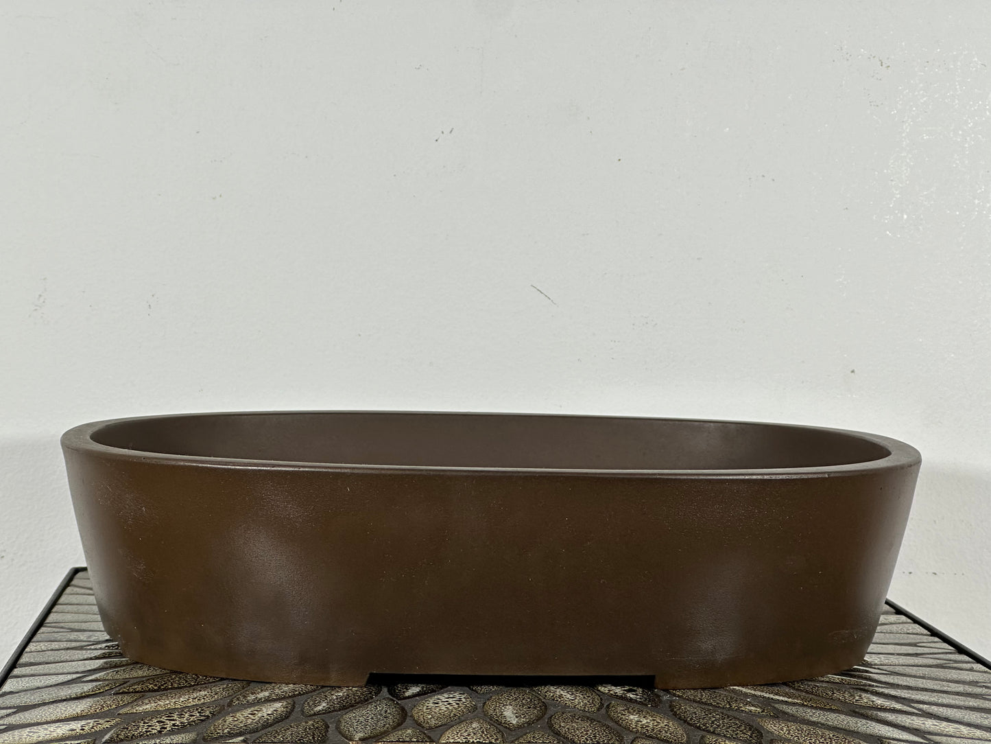 Preowned Japanese Tokoname Unglazed Oval Bonsai Pot Sankyu - 14 3/8” By 11”