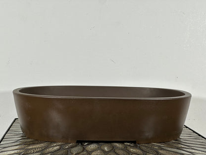 Preowned Japanese Tokoname Unglazed Oval Bonsai Pot Sankyu - 14 3/8” By 11”