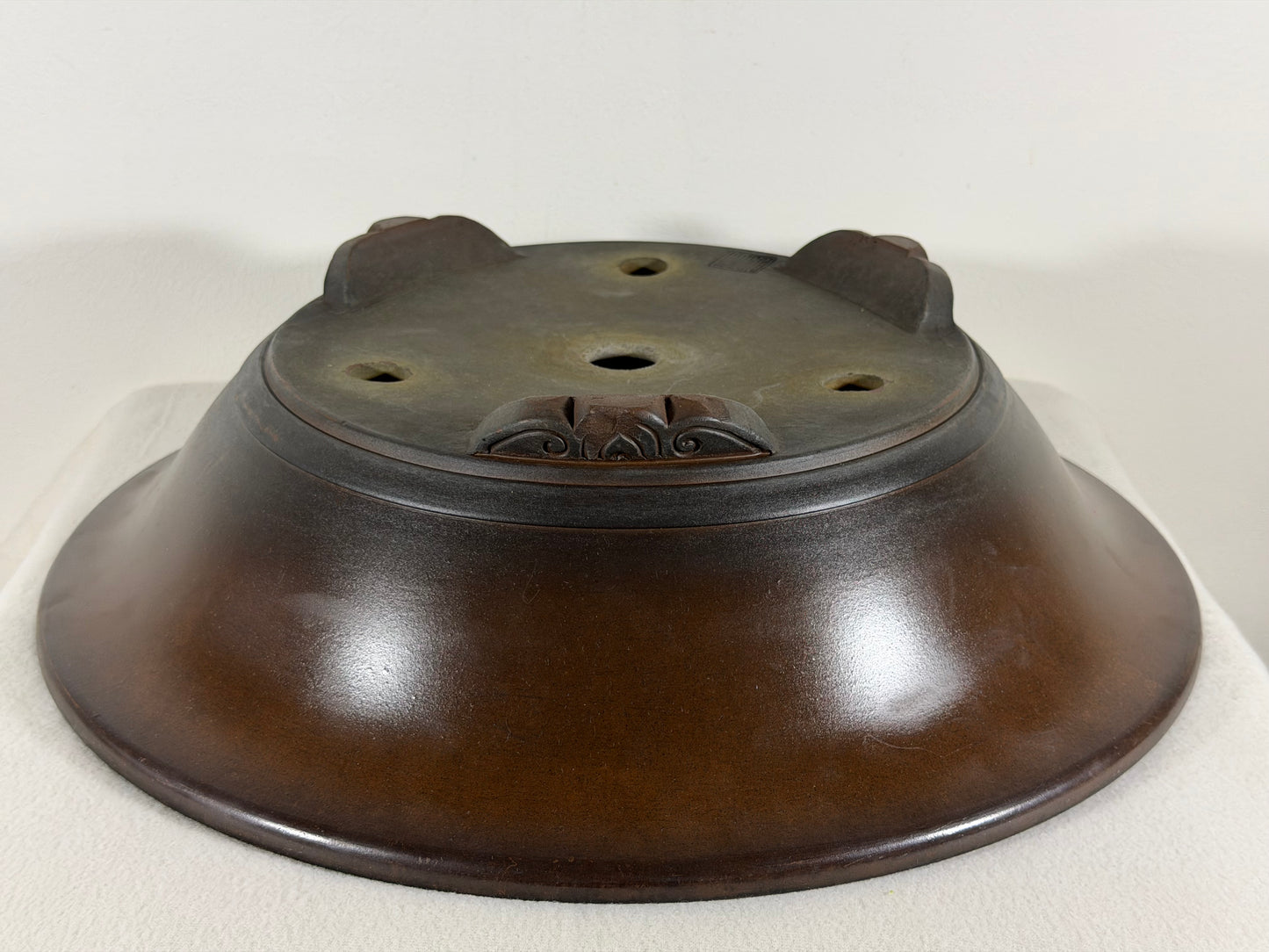 Preowned Vintage Japanese Tokoname Unglazed Round Bonsai Pot Tazan - 15.75” By 4.25”
