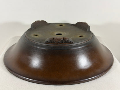 Preowned Vintage Japanese Tokoname Unglazed Round Bonsai Pot Tazan - 15.75” By 4.25”