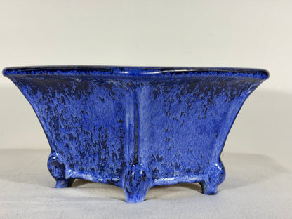 Preowned Japanese Tokoname Glazed Hexagon Shape Bonsai Pot Syuho - 11” By 4.75”