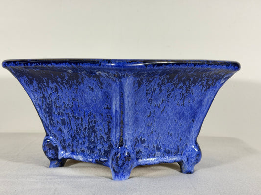 Preowned Japanese Tokoname Glazed Hexagon Shape Bonsai Pot Syuho - 11” By 4.75”