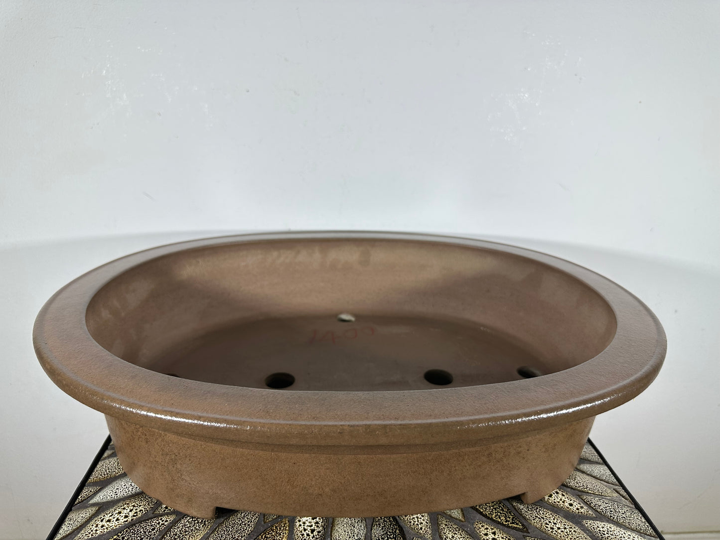 Preowned Japanese Tokoname Unglazed Oval Bonsai Pot Keizan - 19.5” By 15.5”