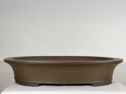 Preowned Japanese Tokoname Unglazed Oval Bonsai Pot Gyouzan Nakano - 19” By 15.5”